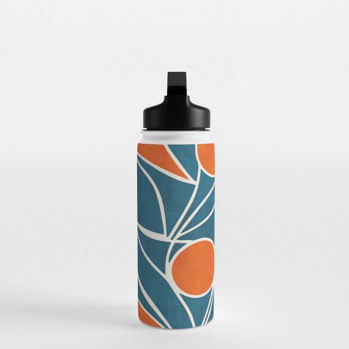 Teal Orange Abstract Leaves Modern Art Water Bottle Gallery Image 3