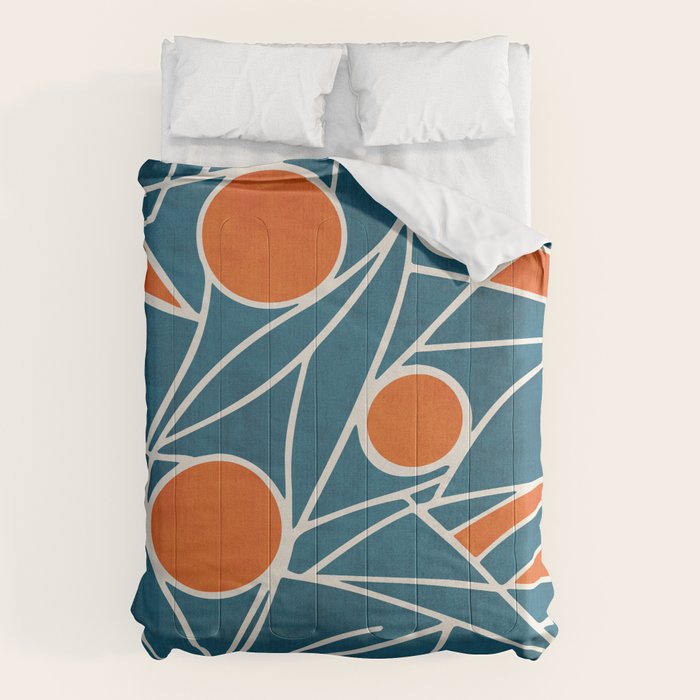 Teal Orange Abstract Leaves Modern Art Comforter Gallery Image 1