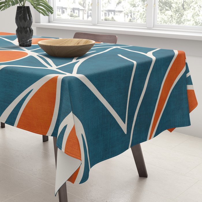 Teal Orange Abstract Leaves Modern Art Tablecloth Gallery Image 3
