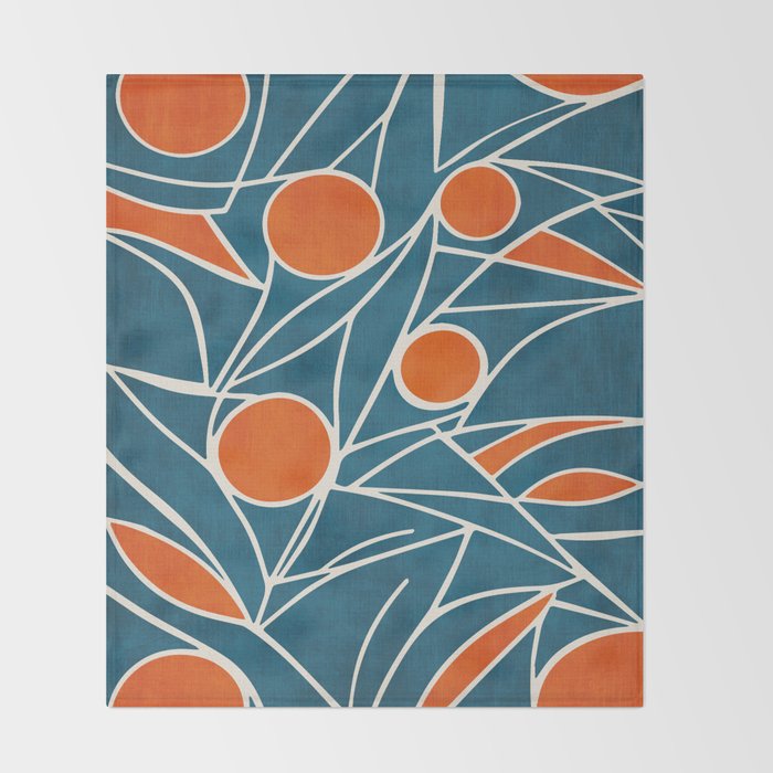 Teal Orange Abstract Leaves Modern Art Throw Blanket Gallery Image 2