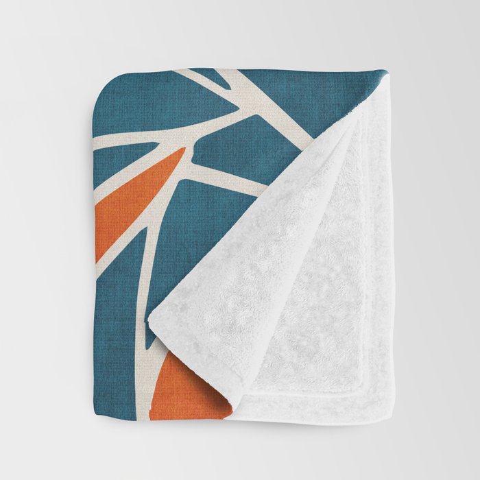 Teal Orange Abstract Leaves Modern Art Throw Blanket Gallery Image 3