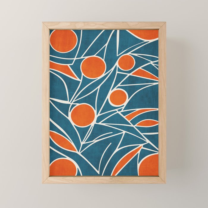 Teal Orange Abstract Leaves Modern Art Mini Art Print Gallery Image 1