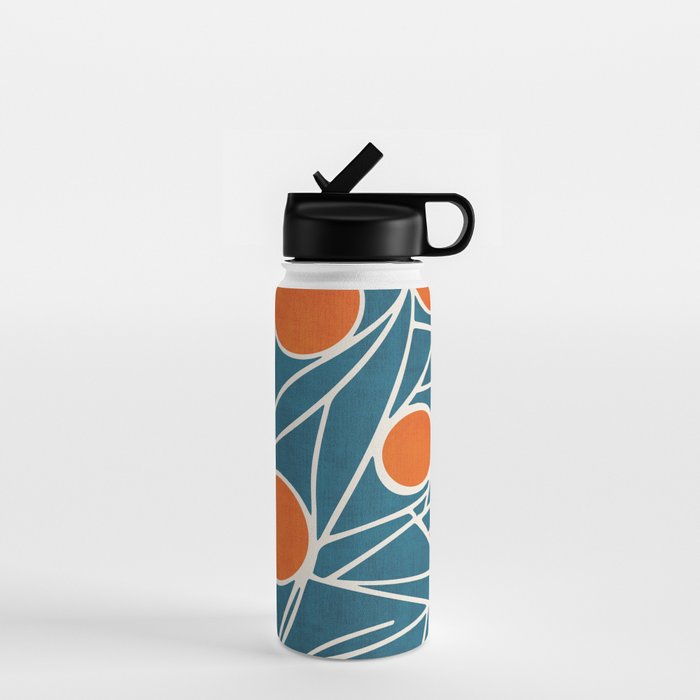 Teal Orange Abstract Leaves Modern Art Water Bottle Gallery Image 1