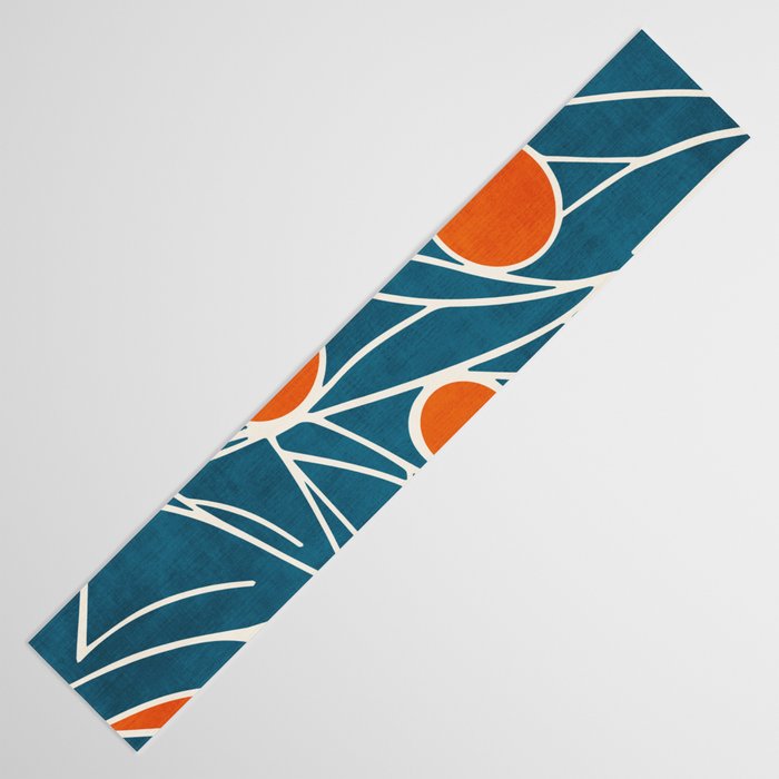 Teal Orange Abstract Leaves Modern Art Table Runner Gallery Image 3