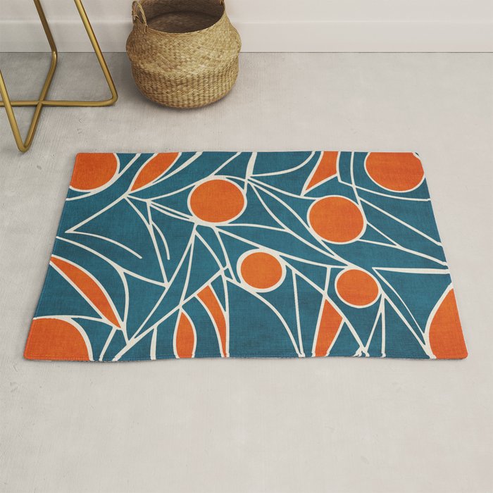 Teal Orange Abstract Leaves Modern Art Rug Gallery Image 1