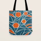 Teal Orange Abstract Leaves Modern Art Tote Bag Gallery Image 1