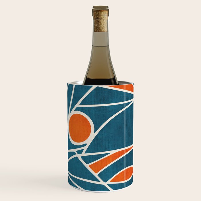 Teal Orange Abstract Leaves Modern Art Wine Chiller Gallery Image 3