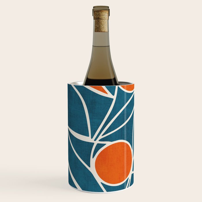 Teal Orange Abstract Leaves Modern Art Wine Chiller Gallery Image 2