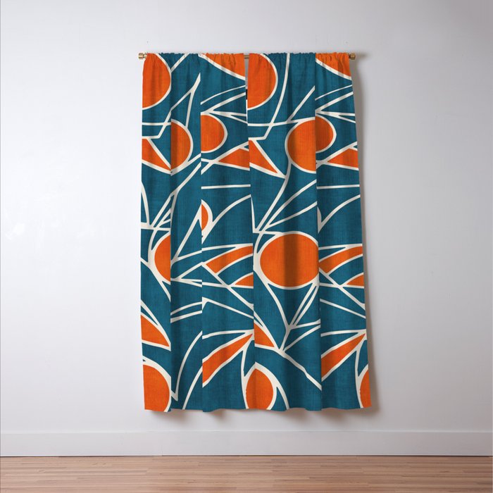 Teal Orange Abstract Leaves Modern Art Window Curtain Gallery Image 3