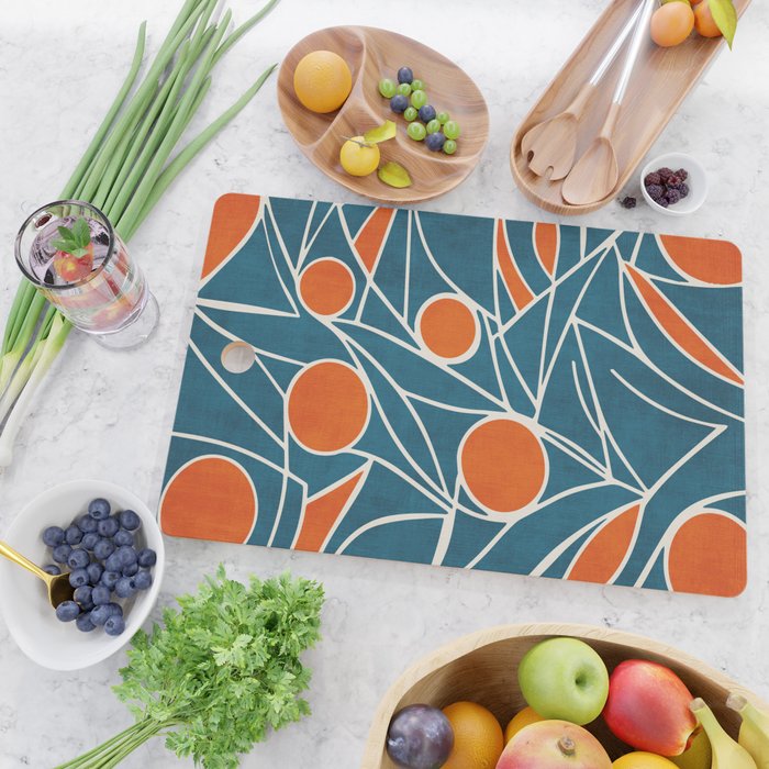 Teal Orange Abstract Leaves Modern Art Cutting Board Gallery Image 2