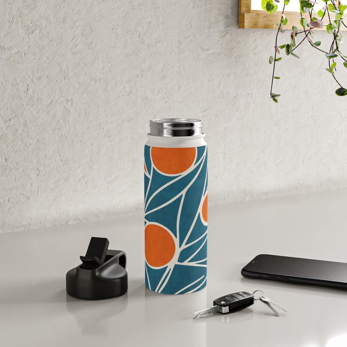 Teal Orange Abstract Leaves Modern Art Water Bottle Gallery Image 4