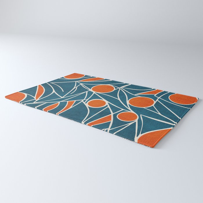 Teal Orange Abstract Leaves Modern Art Rug Gallery Image 3