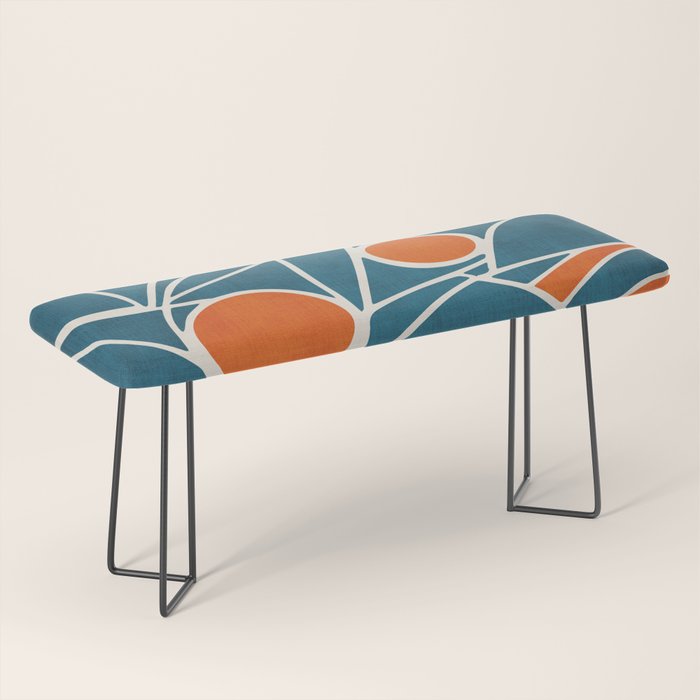 Teal Orange Abstract Leaves Modern Art Bench Gallery Image 1