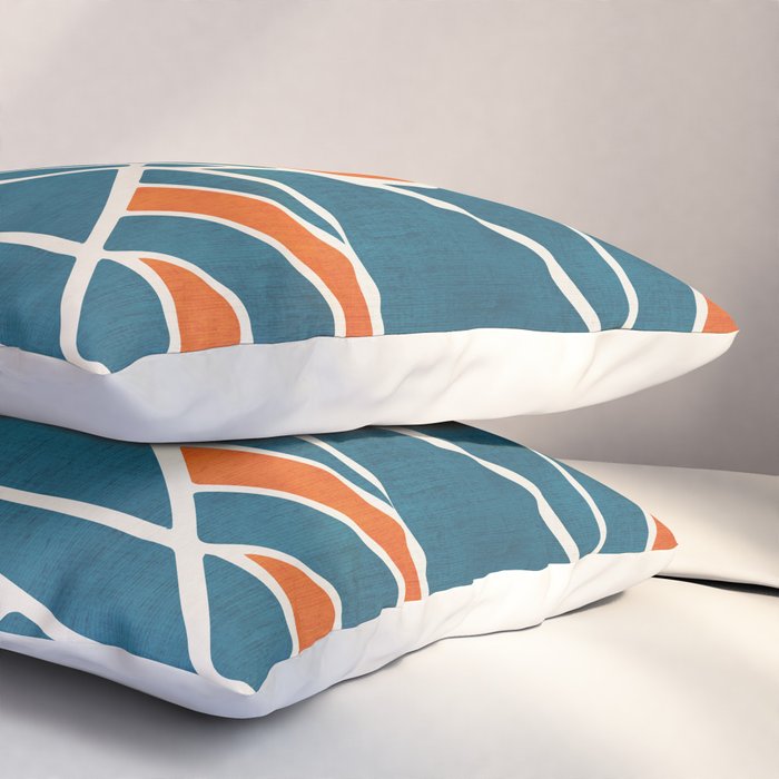 Teal Orange Abstract Leaves Modern Art Pillow Sham Gallery Image 3
