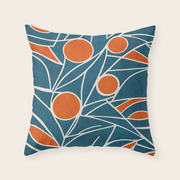 Teal Orange Abstract Leaves Modern Art Throw Pillow Gallery Image 6