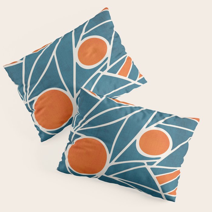 Teal Orange Abstract Leaves Modern Art Pillow Sham Gallery Image 3