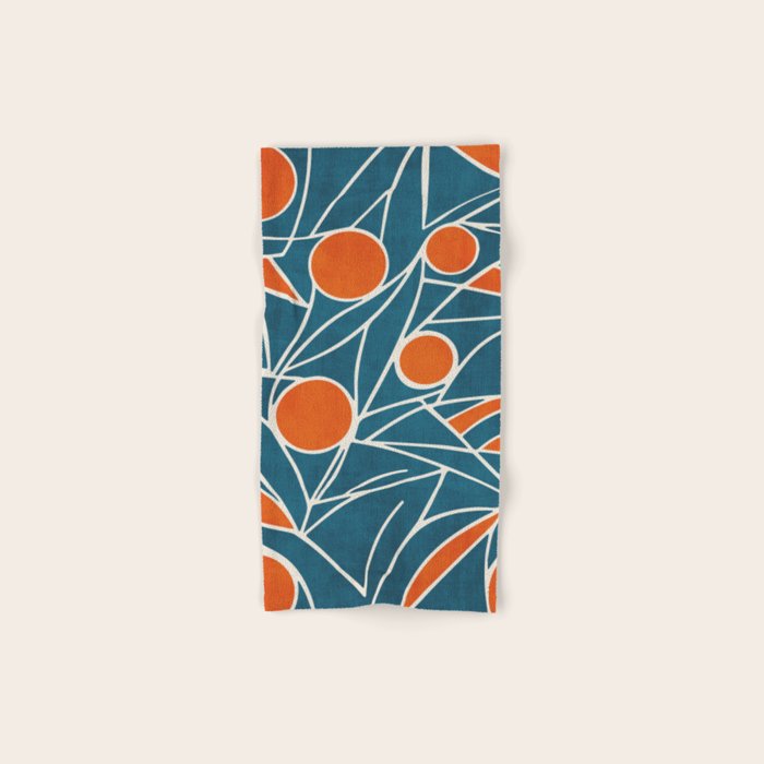 Teal Orange Abstract Leaves Modern Art Bath Towel Gallery Image 1