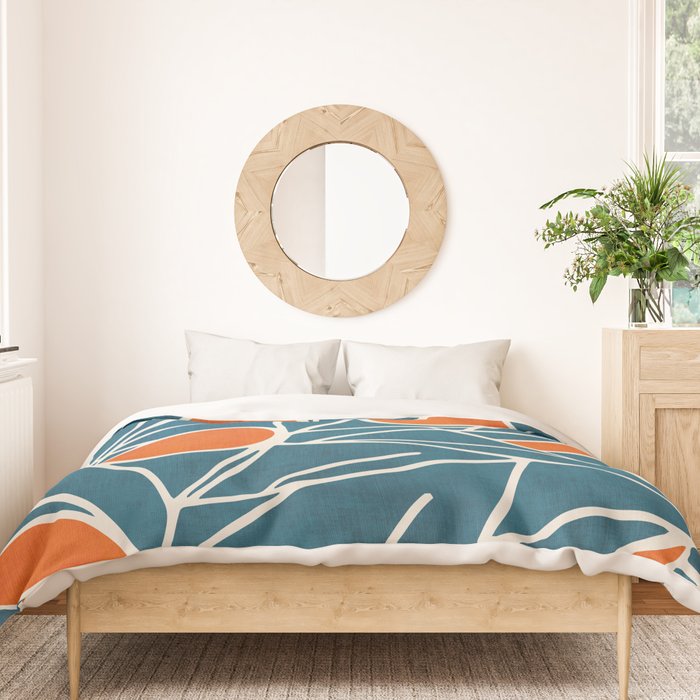 Teal Orange Abstract Leaves Modern Art Duvet Cover Gallery Image 3
