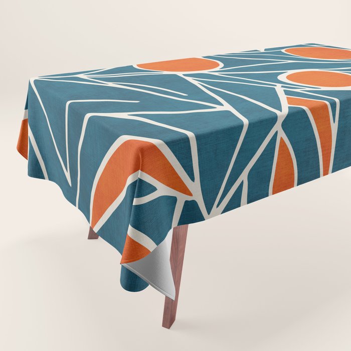 Teal Orange Abstract Leaves Modern Art Tablecloth Gallery Image 1
