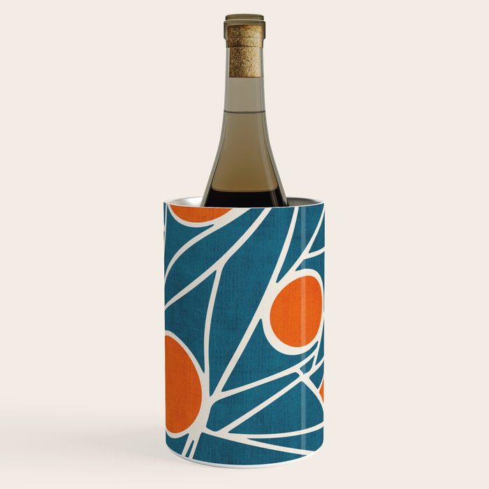 Teal Orange Abstract Leaves Modern Art Wine Chiller Gallery Image 1