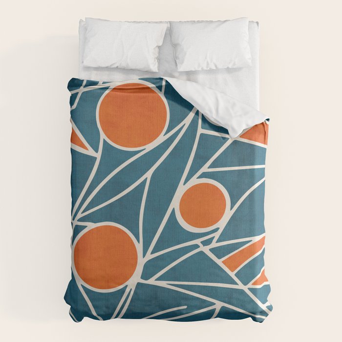 Teal Orange Abstract Leaves Modern Art Duvet Cover Gallery Image 6