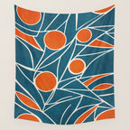 Teal Orange Abstract Leaves Modern Art Wall Tapestry Gallery Image 4