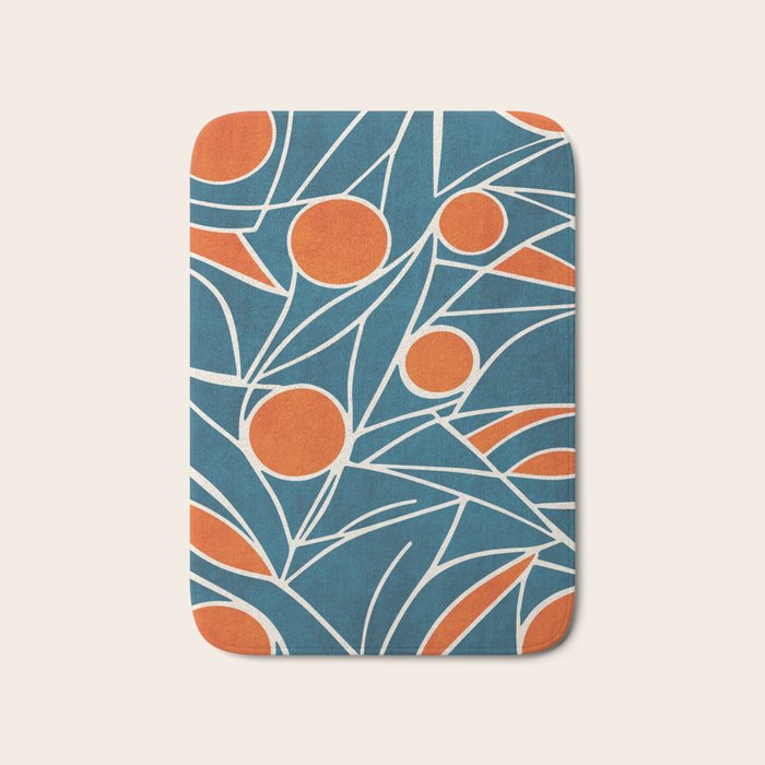 Teal Orange Abstract Leaves Modern Art Bath Mat Gallery Image 1
