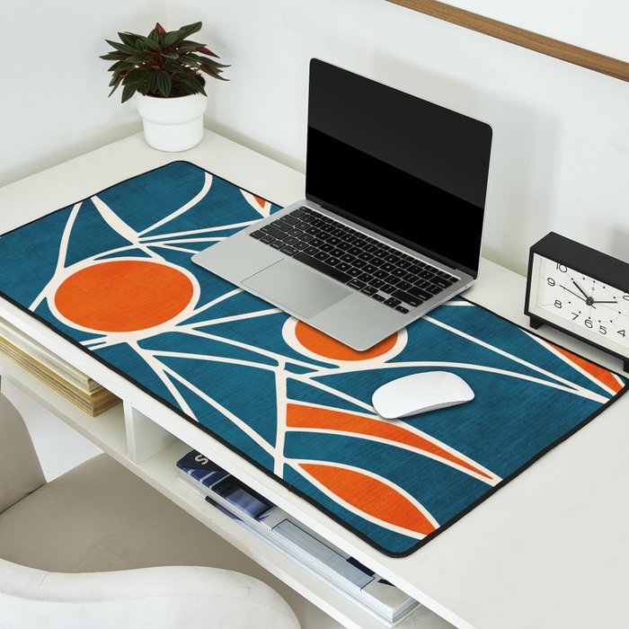 Teal Orange Abstract Leaves Modern Art Desk Mat Gallery Image 2