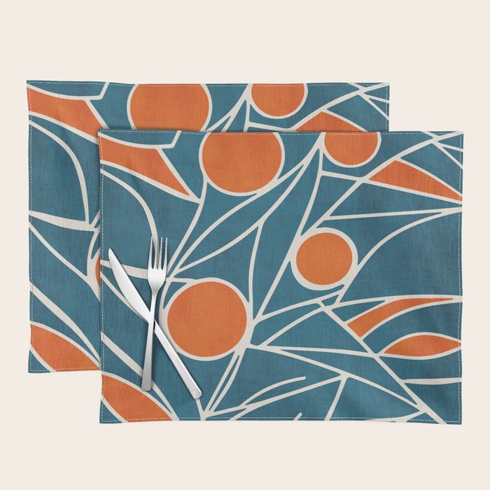 Teal Orange Abstract Leaves Modern Art Placemat Gallery Image 1
