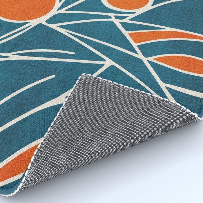 Teal Orange Abstract Leaves Modern Art Rug Gallery Image 4