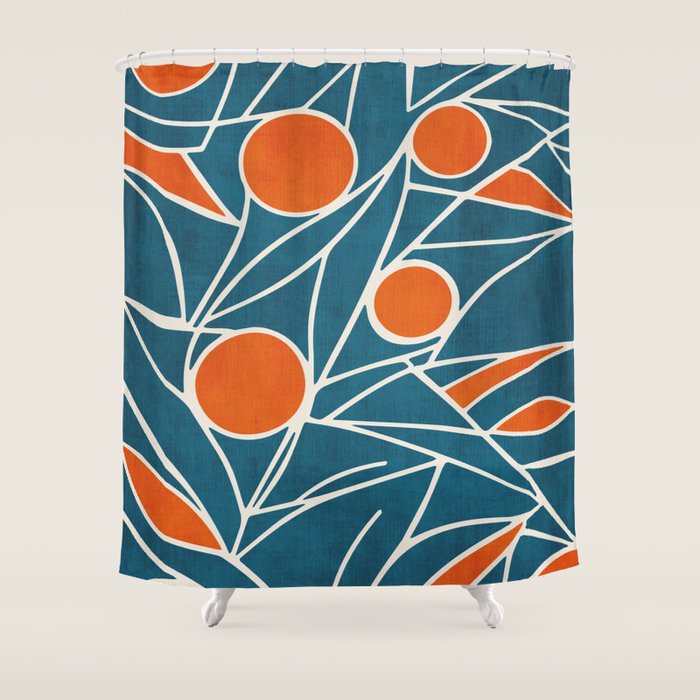 Teal Orange Abstract Leaves Modern Art Shower Curtain Gallery Image 1