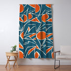 Teal Orange Abstract Leaves Modern Art Window Curtain Gallery Image 5