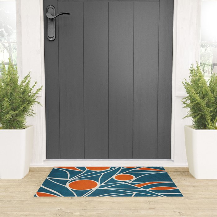 Teal Orange Abstract Leaves Modern Art Welcome Mat Gallery Image 3