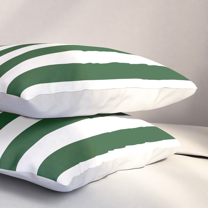 Large Forest Green and White Rustic Vertical Beach Stripes Pillow Sham Gallery Image 3