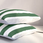 Large Forest Green and White Rustic Vertical Beach Stripes Pillow Sham Gallery Image 3