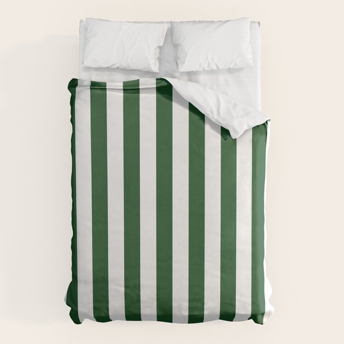 Large Forest Green and White Rustic Vertical Beach Stripes Duvet Cover Gallery Image 1