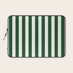 Large Forest Green and White Rustic Vertical Beach Stripes Laptop Sleeve Gallery Image 1
