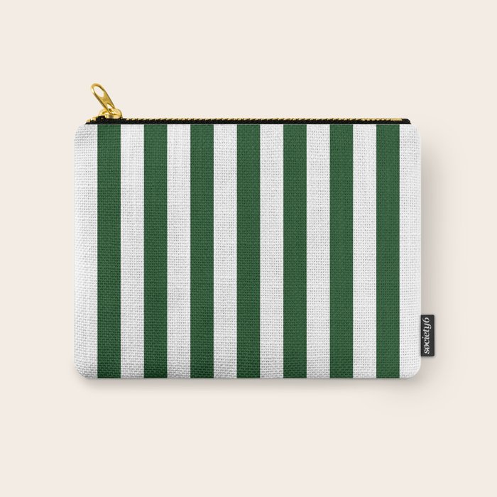 Large Forest Green and White Rustic Vertical Beach Stripes Carry All Pouch Gallery Image 1