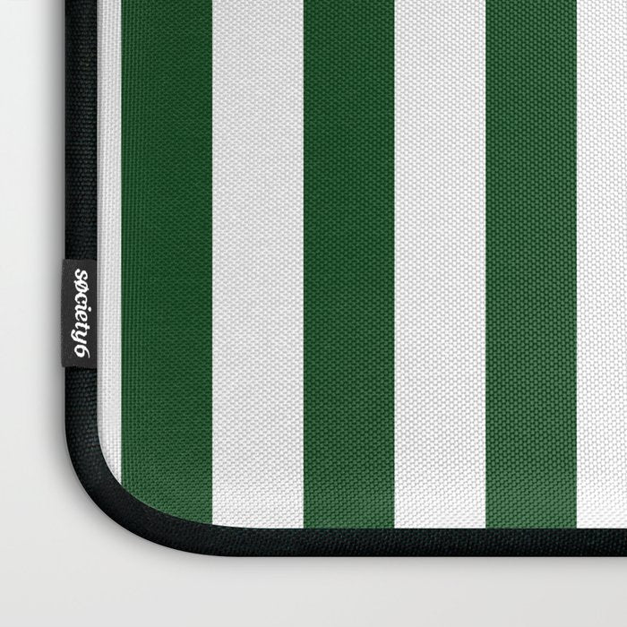 Large Forest Green and White Rustic Vertical Beach Stripes Laptop Sleeve Gallery Image 3