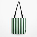 Large Forest Green and White Rustic Vertical Beach Stripes Tote Bag Gallery Image 2