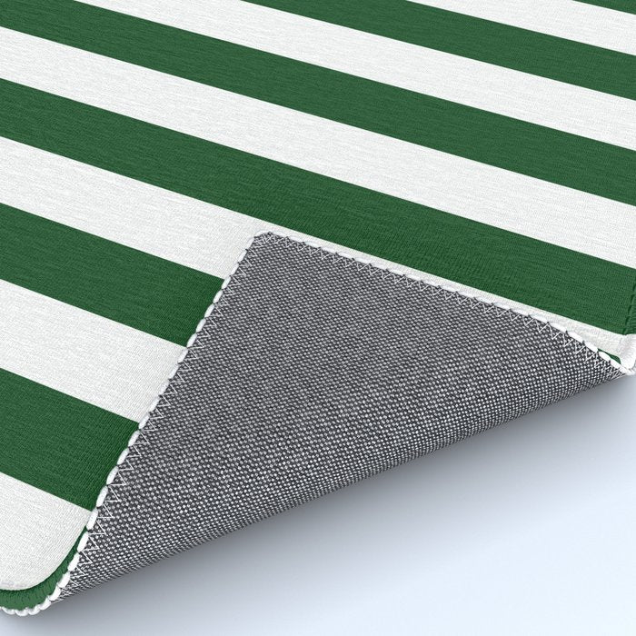 Large Forest Green and White Rustic Vertical Beach Stripes Rug Gallery Image 4