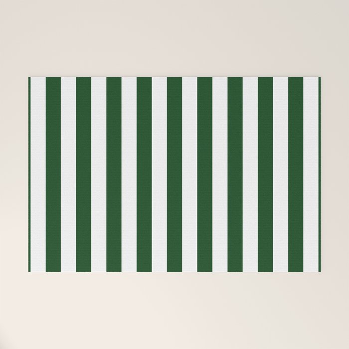 Large Forest Green and White Rustic Vertical Beach Stripes Welcome Mat Gallery Image 1