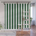 Large Forest Green and White Rustic Vertical Beach Stripes Wall Mural Gallery Image 1