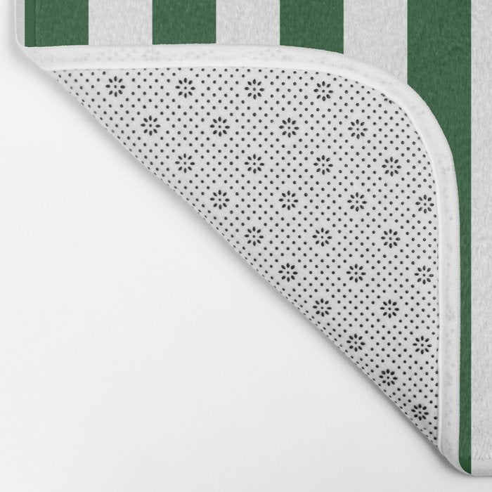 Large Forest Green and White Rustic Vertical Beach Stripes Bath Mat Gallery Image 2