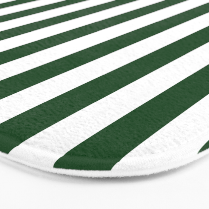 Large Forest Green and White Rustic Vertical Beach Stripes Bath Mat Gallery Image 3