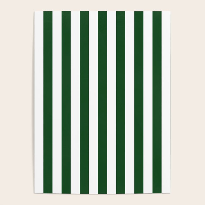 Large Forest Green and White Rustic Vertical Beach Stripes Poster Gallery Image 1