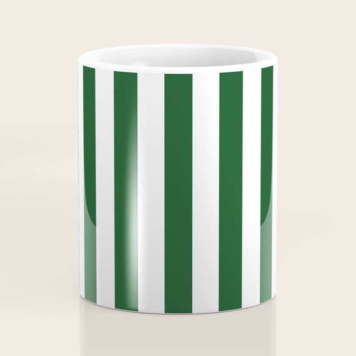 Large Forest Green and White Rustic Vertical Beach Stripes Coffee Mug Gallery Image 4