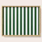 Large Forest Green and White Rustic Vertical Beach Stripes Serving Tray Gallery Image 1