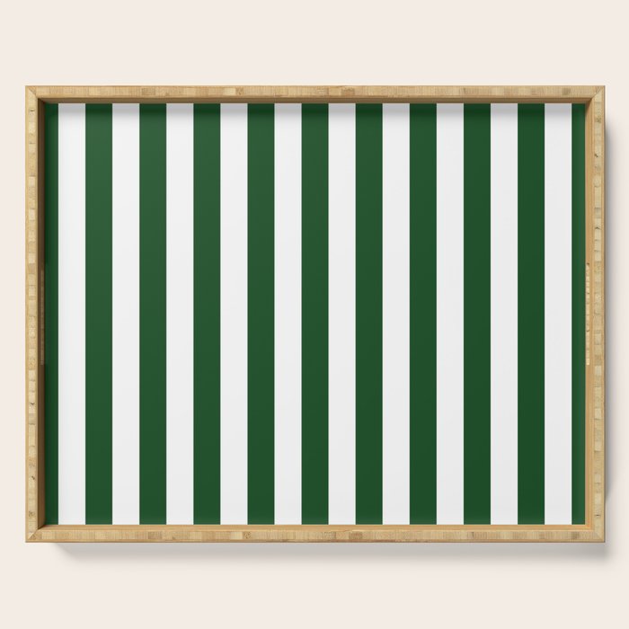 Large Forest Green and White Rustic Vertical Beach Stripes Serving Tray Gallery Image 1