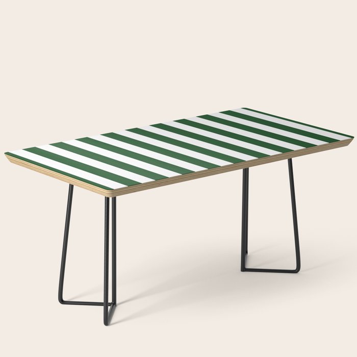 Large Forest Green and White Rustic Vertical Beach Stripes Coffee Table Gallery Image 1